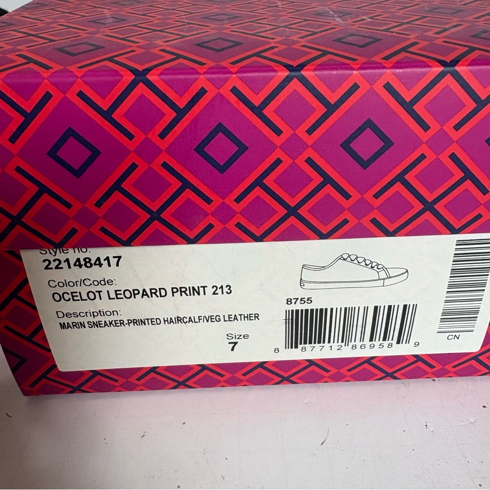 Tory Burch Marin Ocelot calfskin Leopard Print Flat Lace Up Sneakers, size 7 - Picture 7 of 9